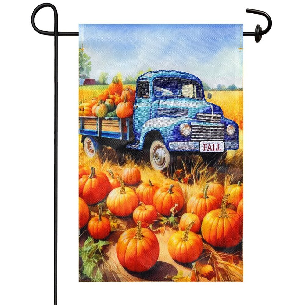 Meadow Creek Harvest 11.5" x 18" Pumpkin Patch Blue Flatbed Truck Outdoor Yard
